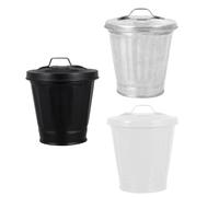 Parliky 3 Macetas Mini con Forma de Bote de Basura para Escritorio Contenedores de Basura con Tapa Tamaño Pequeño Colores Negro Blanco y Natural Ideales para Oficina y Hogar