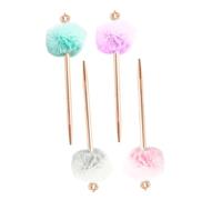 Parliky 4 piezas Bolígrafos de Firma con Pompón y de Blanco Rosa y Azul Bolígrafos de Peluche para Escritura Creativa Regalo para Estudiantes y Trabajadores