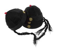 Parliky 4 Sombreros Tradicionales Chinos de Nailon Negro Tamaño 58 Cm para Adultos, Sombreros Asiáticos Clásicos para Cosplay, Accesorios de Disfraz Histórico y Fiesta Dinastía Qing