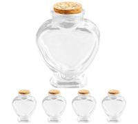 Parliky 5 Frascos de Vidrio con Corcho en Forma de Corazón de 160ml para Recuerdos de Luna de Miel y Viajes, Botellas Pequeñas para Contener Arena y Hojas