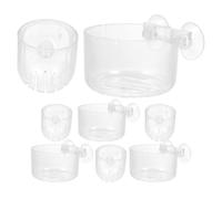 Parliky 8 Piezas Acrílico Transparente con Ventosa para Acuario Cuencos Duales para Alimentación de Camarones y Soporte para Plantas Compatible con Tanques de Agua Dulce y Salada