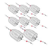 Parliky 8 Piezas Jaula de Pesca de Cebo Acero Inoxidable Roja Grande Trampas Portátiles para Peces Cangrejos Camarones y Langostas Resistente y Ligera