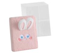 Parliky Álbum de Fotos Portátil A5 Cubierta de Felpa Rosa de Conejo 6 Anillas 10 Hojas Interiores 4 Compartimentos de 3 Pulgadas Organizador de Tarjetas de Alta Capacidad para Fotos y