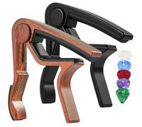 Parliky Capos de Guitarra de Aluminio con Diseño de Madera Púas Plásticas Incluidas Rápido para Guitarra Acústica y Eléctrica Accesorios Portátiles para Cambio de Color Aleatorio