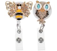Parliky Hebillas para Insignias Metálicas Incrustación de Gemas, Clips Giratorios Retráctiles de Cocodrilo, 2 Piezas (búho y Abeja), Portatarjetas Resistente para Oficina y Uso Escolar