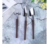 Parliky Juego de 3 Herramientas de Jardinería Mango de Plástico Pala y Rastrillo de Acero Inoxidable Mini para Plantar en Macetas Color Café Accesorio Práctico para Cultivo y Deshierbe