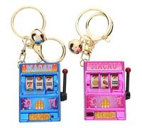 Parliky Llavero Mini Tragamonedas Suerte 2 Piezas (azul Macao y Rosa Macao), Colgante de Juguete para Fiesta y Decoración de Tarta, Accesorio Compacto y Divertido para Cumpleaños