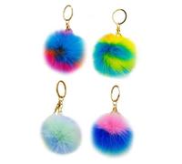 Parliky Llavero Pompón Esponjoso de Pelo Sintético de Conejo 4 Piezas Colores Mezclados Estilo Macaron Colgante para Bolso Llavero Decorativo para Mochila y Coche