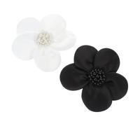 Parliky Parche Bordado de Flores Pequeñas 5 Pétalos de Raso Perlas 2 Piezas Negro Blanco Apliques para Ropa DIY Manualidades y Decoración Textil