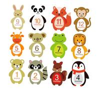 Parliky Pegatinas Mensuales para Bebés Recién Nacidos 12 Piezas Adhesivas Diseños de Animales Tamaño Estándar Papel de Accesorios Fotográficos para Registrar el Crecimiento Mensual