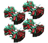 Parliky Pompones de Animadoras con Mango de Bastón Medio 4 Piezas Rojo y Verde Accesorios Ligeros y Portátiles para Baile Equipo Deportivo y Animación Escolar