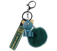 Parlora Llavero de gato con pompón esponjoso para mujer, bolso de mano, bonito y elegante llavero para amantes de los gatos, Verde, Normal