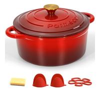 Parmedu Olla de Hierro Fundido - Antiadherente Cacerola Holandesa de Esmaltado con Tapa - 21.5 CM Redonda Cacerola Holandesa para Cocinas de Inducción - Rojo