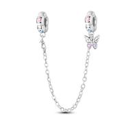 Parmuz 925 Cadena de seguridad de plata esterlina para pulsera Amor Mariposa Mal de ojo Tapón Espaciador Charm Clip Charms Colgantes Colgantes Cuentas Joyería Regalo para Mujeres