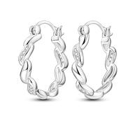 Parmuz 925 Pendientes de plata esterlina Aros para mujer Pendientes de aro retorcidos ligeros Star Moon Evil Eye con circonita cúbica Pendientes de aros gruesos