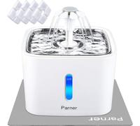 Parner - Bebedero para Gatos, Dispensador de Agua con Ventana de Nivel de Agua, 4 Filtros de Higiene, Alfombra de Silicona, Luz LED, 2.5L
