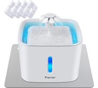 Parner Fuente para Mascotas, Dispensador de Flores LED de 2.5L con indicador de Nivel de Agua para Mascotas de Perros, Gatos, 4 filtros y Almohadilla de sílice Gratis
