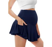 PARNIXS Pantalones cortos de maternidad con bolsillo, pantalones cortos de béisbol de moda, pantalones cortos deportivos de verano, abertura de doble capa, sin exposición, sin vergüenza, azul, L