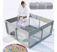 Parque Bebe 120x120 cm, El pequeño parque infantil para el apartamento, bebé con barreras/redes/bola oceánica/panel de actividad,Playpen extra grande para bebés y niños pequeños, parque infantil,Gris