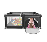 Parque Bebé, 180x150 cm, Actividad para Niños con Base, Modular, Plegable Gran Parque Infantil Con Puerta con Cremallera (negro)