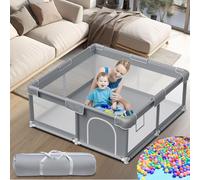 Parque Bebe de 120 x 120 cm, parque infantil con 50 bolas, 2 asas y 1 cesta de almacenamiento para bolas, parque infantil XXL para niños de corta edad, centro de actividades -Gris