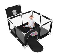 Parque Bebé, Parque infantil, Gran Parque Bebe, para interior y exterior, 126 x 126 x 66 cm, 50 bolas pequeñas, 4 ventosas, color negro