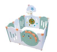 Parque Bebe Plegable con Panel de Actividades y Canasta - Corralito Infantil HDPE, Puerta con Cierre de Seguridad, Ventosas Antideslizantes, Interior y Exterior - ASALVO Dino