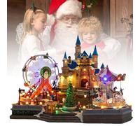 Parque de Atracciones con Pueblo navideño y árbol de Navidad Giratorio, carrusel Animado Iluminado y Noria con música y Luces LED para decoración de Mesa navideña en Interiores
