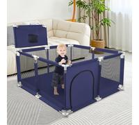 Parque de bebé de tela Oxford, pequeño niño con barreras, parque infantil para apartamento con pelota, 126 x 126 x 66 cm, azul marino