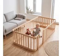 Parque de Bebé Modular de Madera, Valla de Seguridad, Natural, 140x200 cm