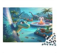 Parque de Dinosaurios Cartoon Puzzle de 1000 Piezas Papel para Adultos Escena Natural Jurásica Juego de Puzzle 1000 Piezas Familia Relajación Decoración Hogar Regalo 38x26cm/1000pcs