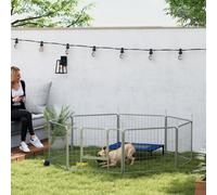 Parque de juegos para cachorros Pawhut, parque de juegos para perros de 8 piezas con correa y puerta, de acero, color plateado. S