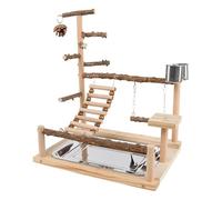 Parque de Juegos para pájaros - Soporte de Madera | para pájaros con Taza y Bandeja de Acero Inoxidable para cacatúa, Conure, Pinza, tortolito, Periquito, Ejercicio, diversión, Interior