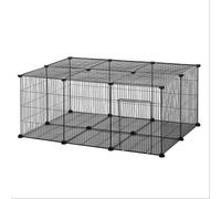 PawHut Parque para Mascotas DIY Jaula para Animales Pequeños de 22 Paneles de Malla Metálica con Puerta Conejos Gatitos Cobaya 105x70x45 cm Negro