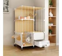 Parque for Gatos con Caja de Arena, Jaula semicerrada for Gatos de Interior Hecha a Mano, casa for Gatos con Ruedas, Jaula de Alambre de Metal Desmontable, Lugar de Ejercicio Grande(75x39x112cm)