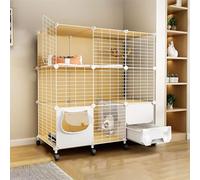 Parque for Gatos con Caja de Arena, Jaula semicerrada for Gatos de Interior Hecha a Mano, casa for Gatos con Ruedas, Jaula de Alambre de Metal Desmontable, Lugar de Ejercicio Grande(109x39x112cm)