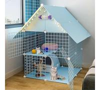 Parque for Gatos de 2 Niveles, Jaula Grande for Gatos de Interior con Caja de Arena, Jaula de Metal Plegable for Gatos con Techo y Puerta, recinto for Mascotas DIY for Conejos, Conejillos de Indias y