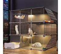 Parque for Gatos for Interior y Exterior con Caja de Arena, Parque for Mascotas for Gatos, diseño Transparente, perreras for Gatos fáciles de Limpiar(Package C,110 * 95 * 109CM)