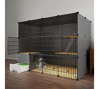 Parque for gatos Jaula for gatos Caseta for gatos for interiores DIY Jaula de metal desmontable de 2 o 3 niveles con rampas, escaleras y caseta for gatos Inodoro for gatos ideal for 1-3 gatos(147x95x1
