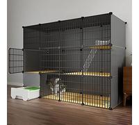 Parque for gatos Jaula for gatos Caseta for gatos for interiores DIY Jaula de metal desmontable de 2 o 3 niveles con rampas, escaleras y caseta for gatos Inodoro for gatos ideal for 1-3 gatos(147x49x1