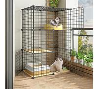 Parque for gatos, jaulas for gatos de interior, recinto for gatos de exterior, caseta de metal de bricolaje con plataforma for 1 o 2 gatos, hurones, chinchillas, conejos y animales pequeños(75*39*109c