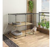 Parque for gatos, jaulas for gatos de interior, recinto for gatos de exterior, caseta de metal de bricolaje con plataforma for 1 o 2 gatos, hurones, chinchillas, conejos y animales pequeños(111*49*73c