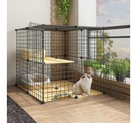 Parque for gatos, jaulas for gatos de interior, recinto for gatos de exterior, caseta de metal de bricolaje con plataforma for 1 o 2 gatos, hurones, chinchillas, conejos y animales pequeños(75*75*73cm