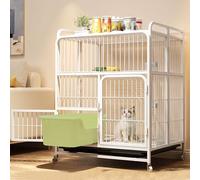 Parque for Mascotas Recinto Interior for Gatos Plegable Estructura De Metal con Ruedas Múltiples Áreas De Juego Espacio De Almacenamiento Superior Jaula for Gatos(White,78 * 52 * 100cm)