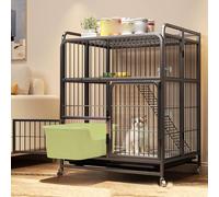 Parque for Mascotas Recinto Interior for Gatos Plegable Estructura De Metal con Ruedas Múltiples Áreas De Juego Espacio De Almacenamiento Superior Jaula for Gatos(Black,78 * 52 * 100cm)