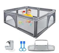 Parque infantil 180x200cm - Área de juegos segura para niños con bordes gruesos, base antideslizante, malla transpirable, valla plegable para bebé, 2 anillos para escalar y bolsa de transporte