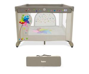Parque Infantil Bebé 106x106 cm - Corralito Plegable con Base Acolchada + Puerta Frontal y Ruedas | Diseño Robusto y Bolsa de Transporte SQUARE Molinillo Beige Asalvo