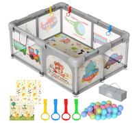 Parque Infantil Bebe 120x180cm con Alfombra acolchada, 50 Bolas, Agarraderas y Bolsas de Transporte - Corralito con Malla Transpirable para Bebés (Gris) XXL