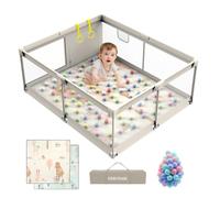 Parque Infantil Bebe,150x180cm Parque Bebe Con Alfombra, 50 Bolas,XXL Parque De Juegos Bebé Plegable,Corralito Bebe Con Malla Transpirable en Los Cuatro Lados y Ventosas,valla segura y