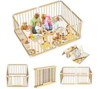 Parque Infantil Bebe 160x180cm con Alfombra Bebé,XXL Corralito Bebe de madera,Parque Grande de Juegos Bebé Plegable con Puerta Lateral Seguridad,Cambiable y ampliable Corralito para Gatear